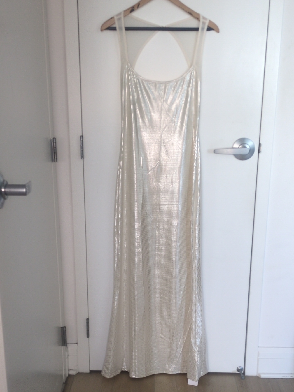 Cream Metallic Slip Dress